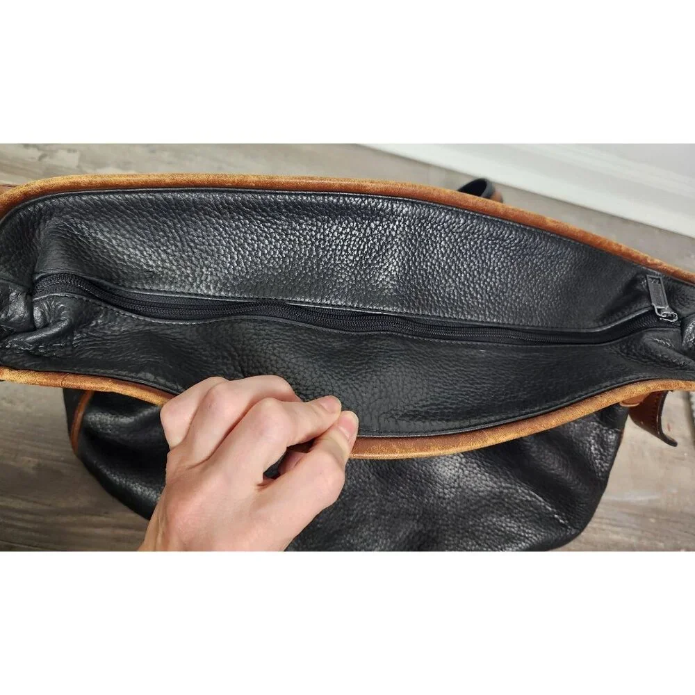 Earthbags Large Black & Brown Leather Tote / Messenger Bag